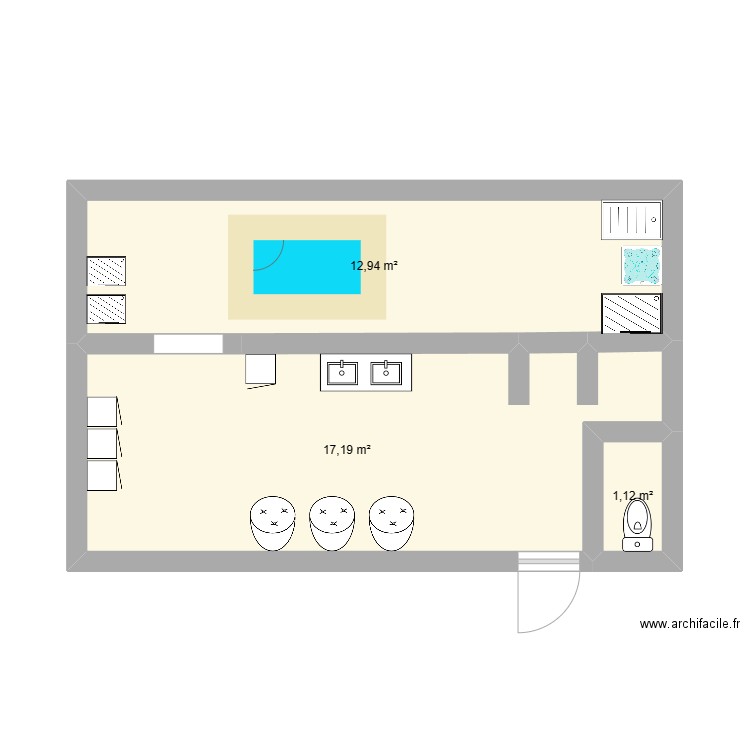 spa. Plan de 3 pièces et 31 m2