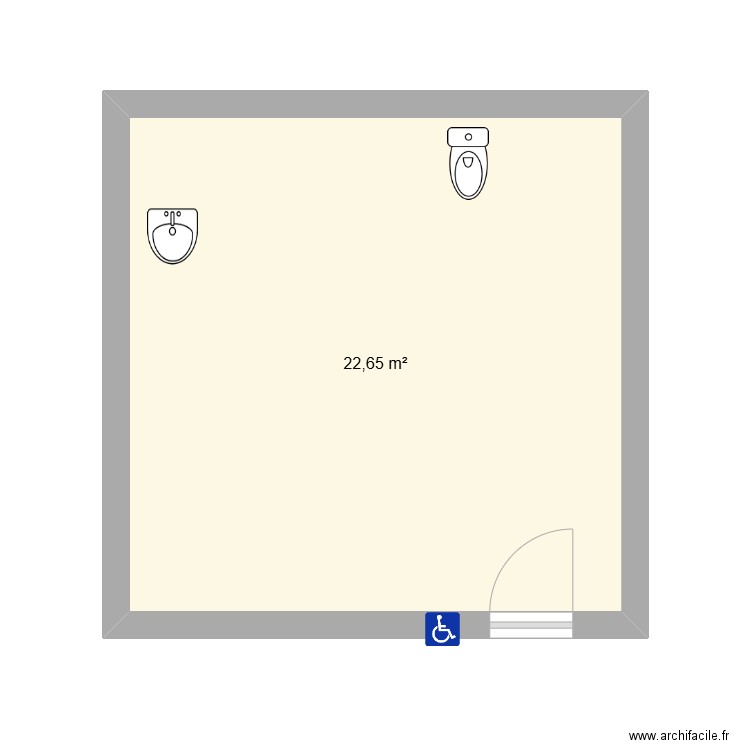 wc pmr. Plan de 1 pièce et 23 m2