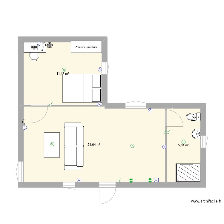 T2 07/10/2024. Plan de 3 pièces et 42 m2