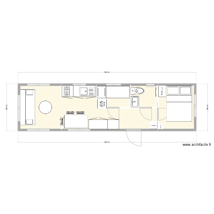 Mobil-home Vintage. Plan de 4 pièces et 21 m2