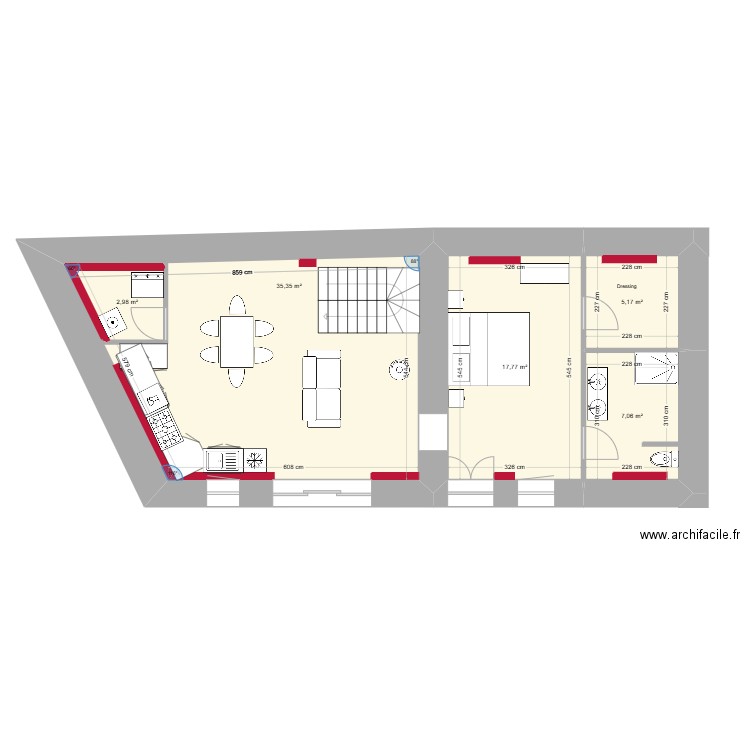 Aménagement 25 La Meffrais (meubles). Plan de 10 pièces et 132 m2