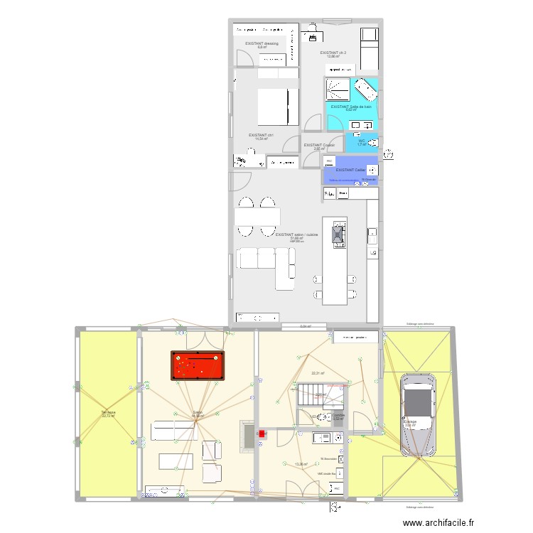 PLAN ELECTRICITE. Plan de 44 pièces et 526 m2