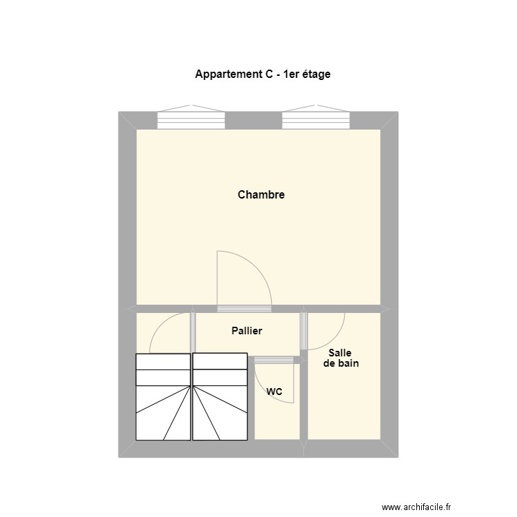 Appartement C - 1er étage. Plan de 3 pièces et 16 m2