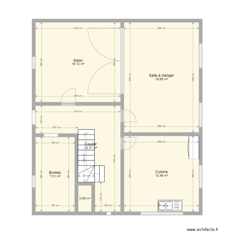 Clichy 1er étage. Plan de 6 pièces et 69 m2