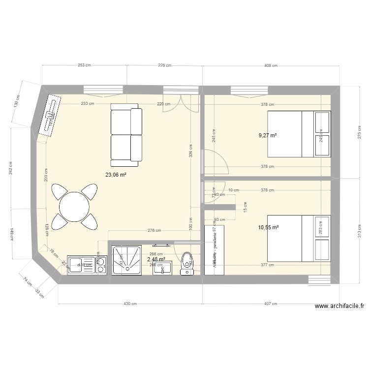 plan de appart 1 bis1. Plan de 4 pièces et 45 m2