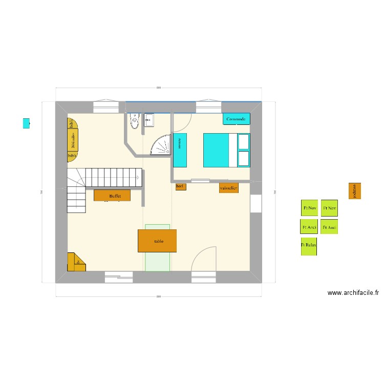 en face essai 3. Plan de 1 pièce et 54 m2