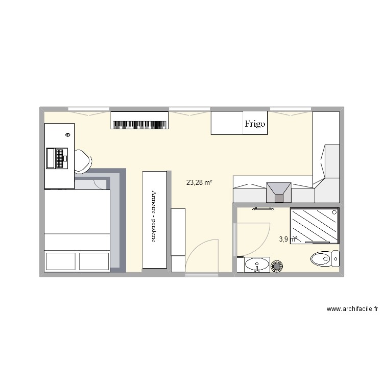 Elliot v1. Plan de 2 pièces et 27 m2