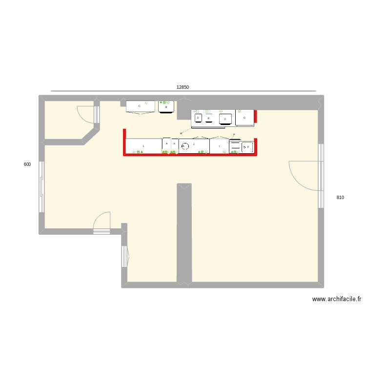 plan le comptoir (bar et cuisine) version 2. Plan de 3 pièces et 93 m2