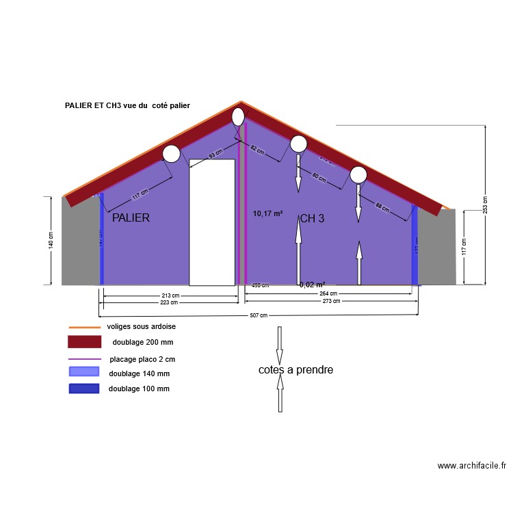 COUPE CH3 + palier . Plan de 0 pièce et 0 m2