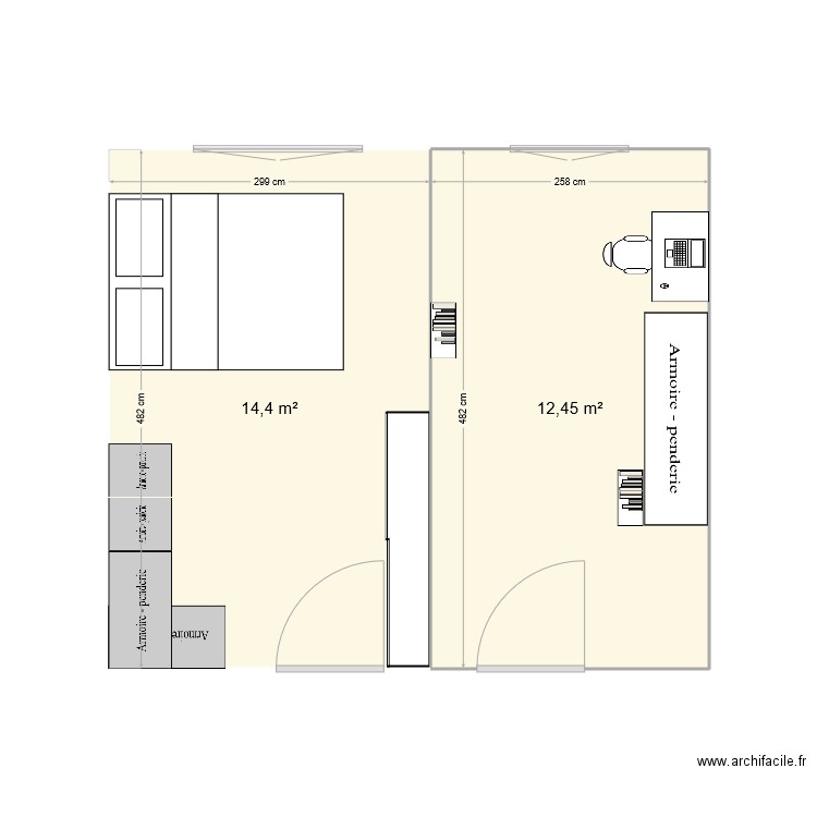 chambres maison. Plan de 2 pièces et 27 m2