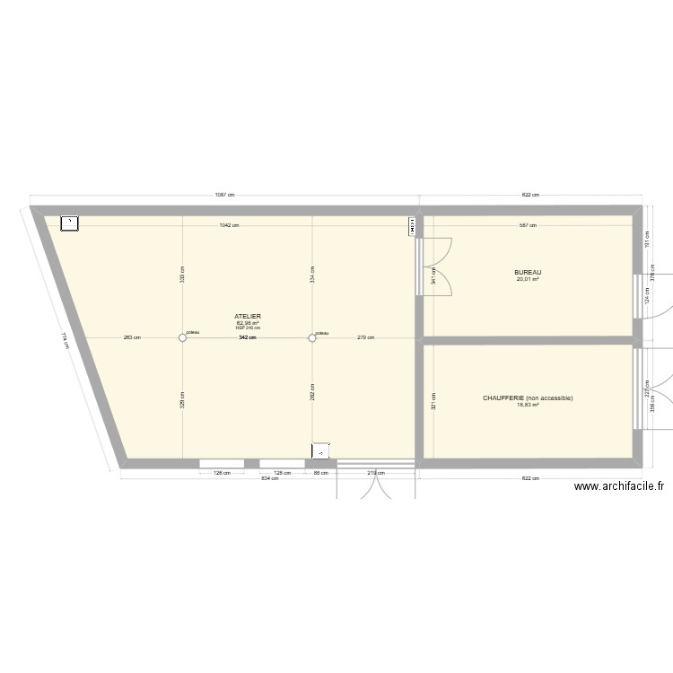 la harpe état actuel. Plan de 3 pièces et 102 m2