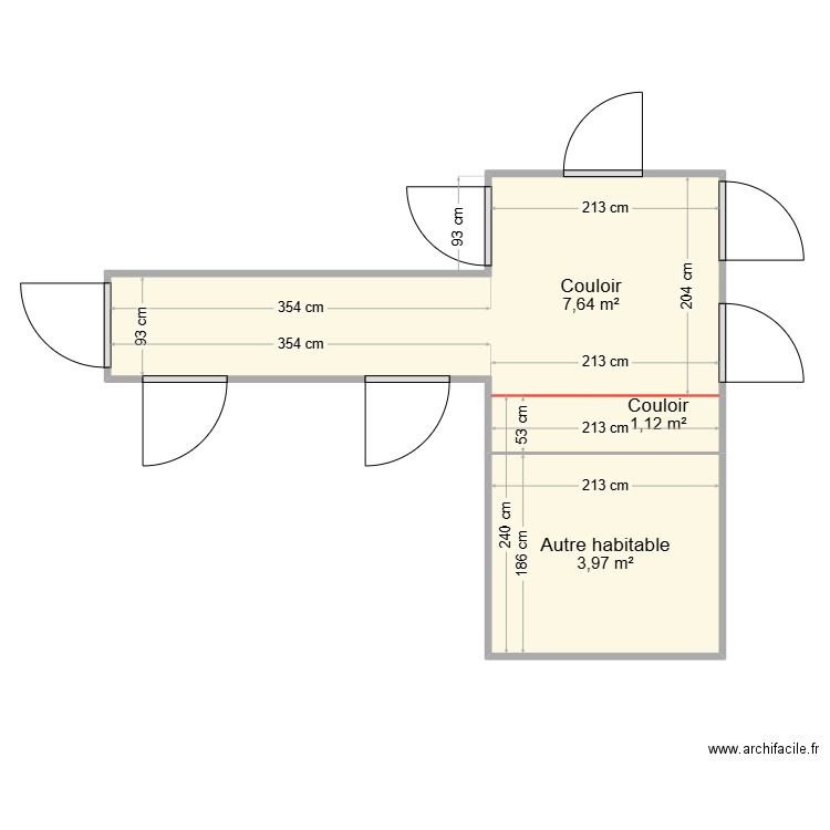 Piedaniel etage. Plan de 3 pièces et 13 m2