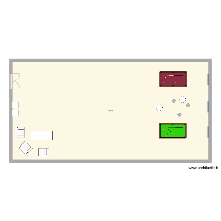 Piece de fou pour les collaborateurs. Plan de 1 pièce et 162 m2