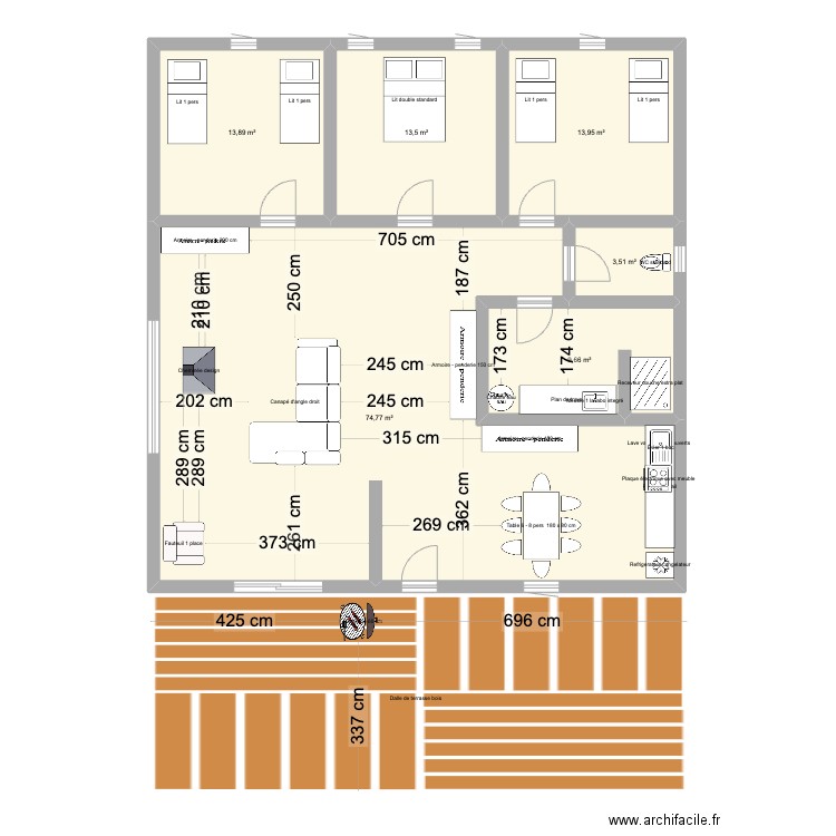 Grand Gîte Captieux. Plan de 6 pièces et 129 m2