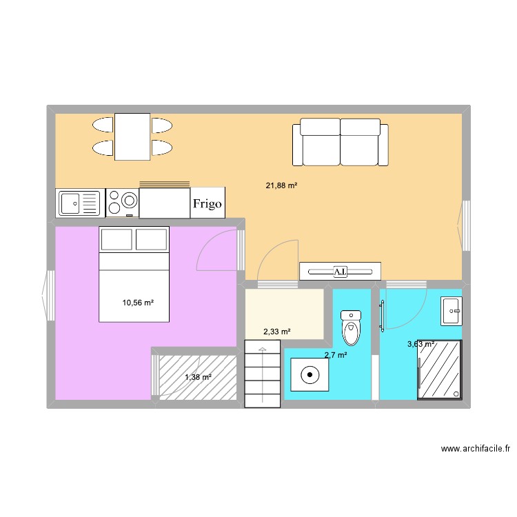 Appartement premier étage . Plan de 6 pièces et 42 m2