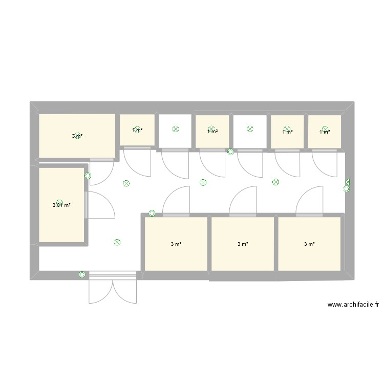 1er étage grange. Plan de 9 pièces et 19 m2