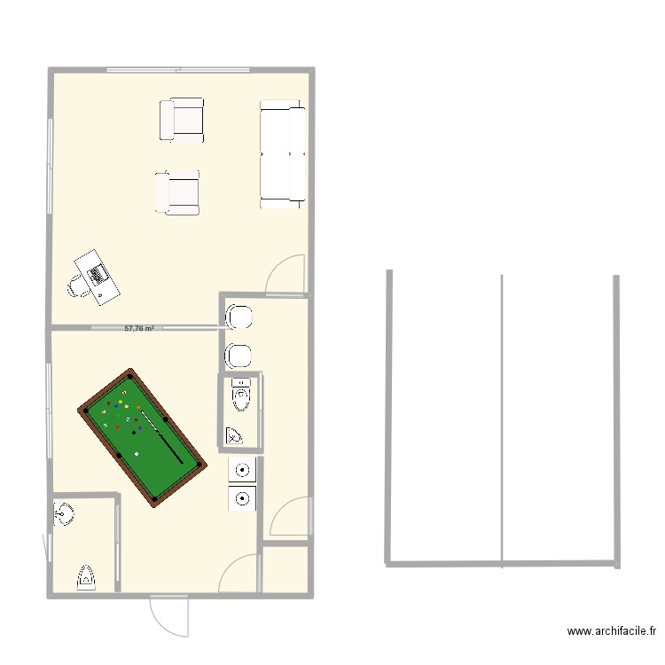 Projet 1. Plan de 1 pièce et 58 m2