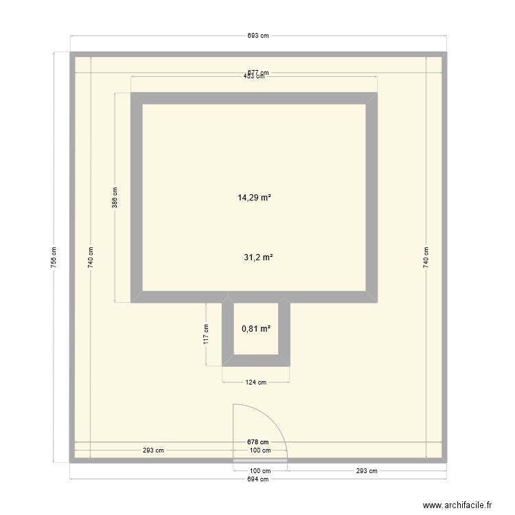 clôture cul de sac . Plan de 3 pièces et 65 m2