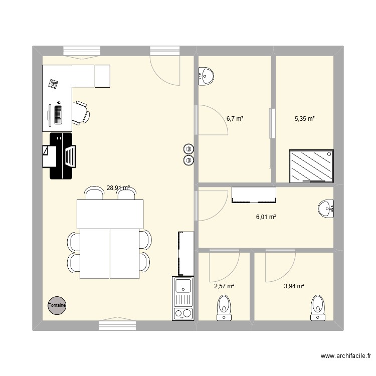 CAM. Plan de 6 pièces et 53 m2