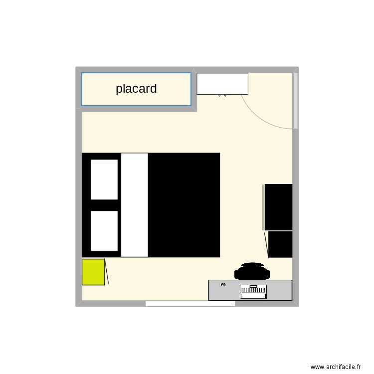 Chambre Thibault. Plan de 2 pièces et 10 m2