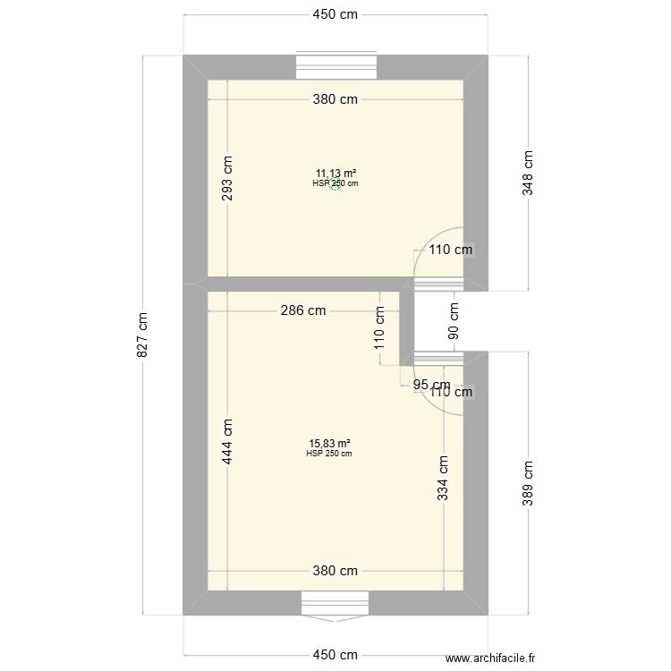 extension maison. Plan de 2 pièces et 27 m2