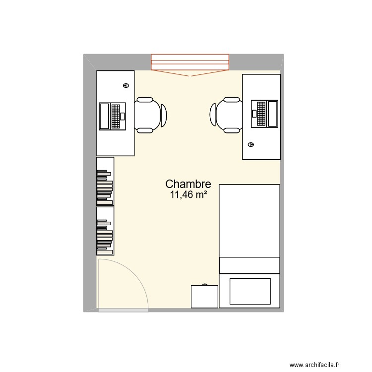 bureau_3. Plan de 1 pièce et 11 m2