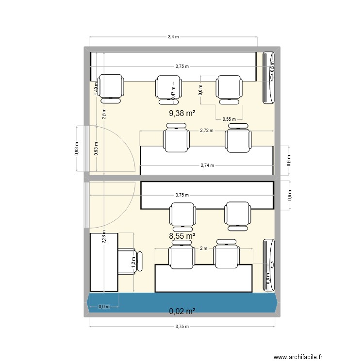 Bureau F&B. Plan de 3 pièces et 18 m2