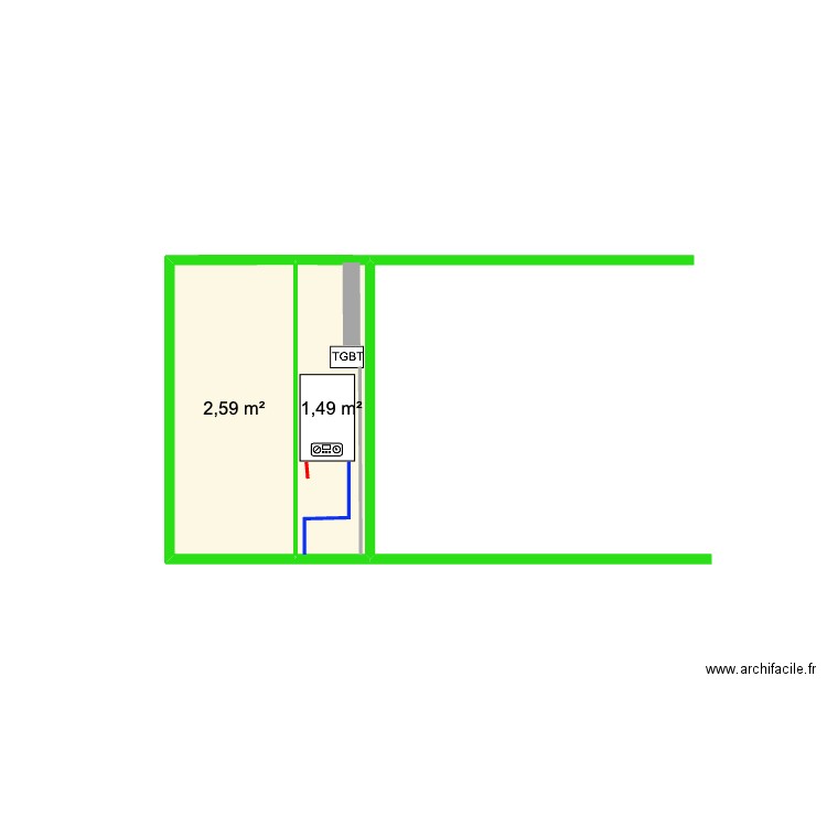 Armoire technique. Plan de 2 pièces et 4 m2