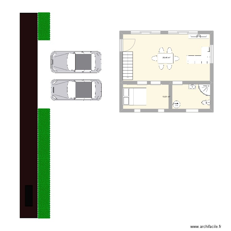 Lajoux2. Plan de 2 pièces et 40 m2