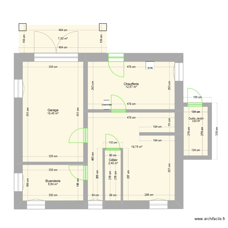 Sous Sol Moliere. Plan de 7 pièces et 71 m2