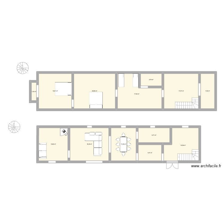 Campagne. Plan de 13 pièces et 155 m2