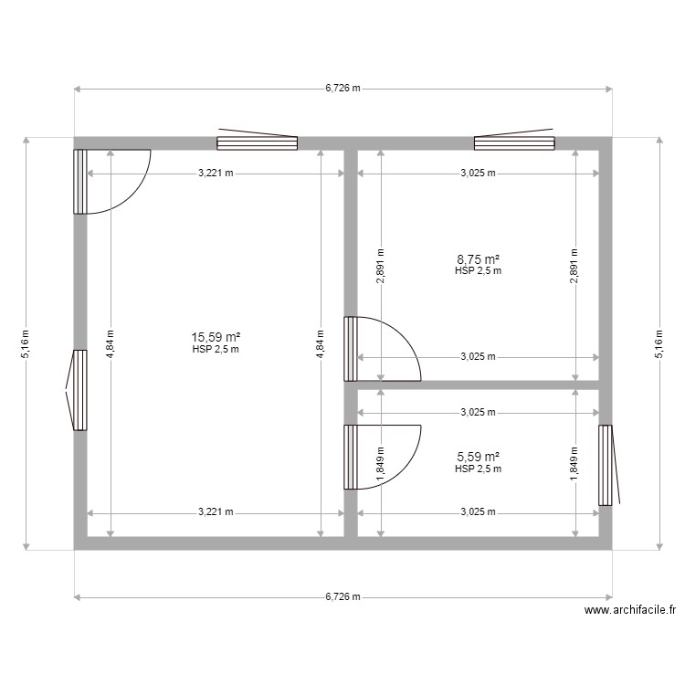 danzo. Plan de 3 pièces et 30 m2