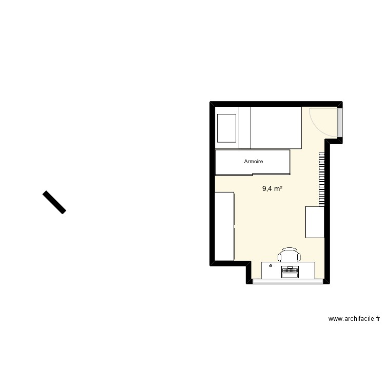 Chambre. Plan de 1 pièce et 9 m2