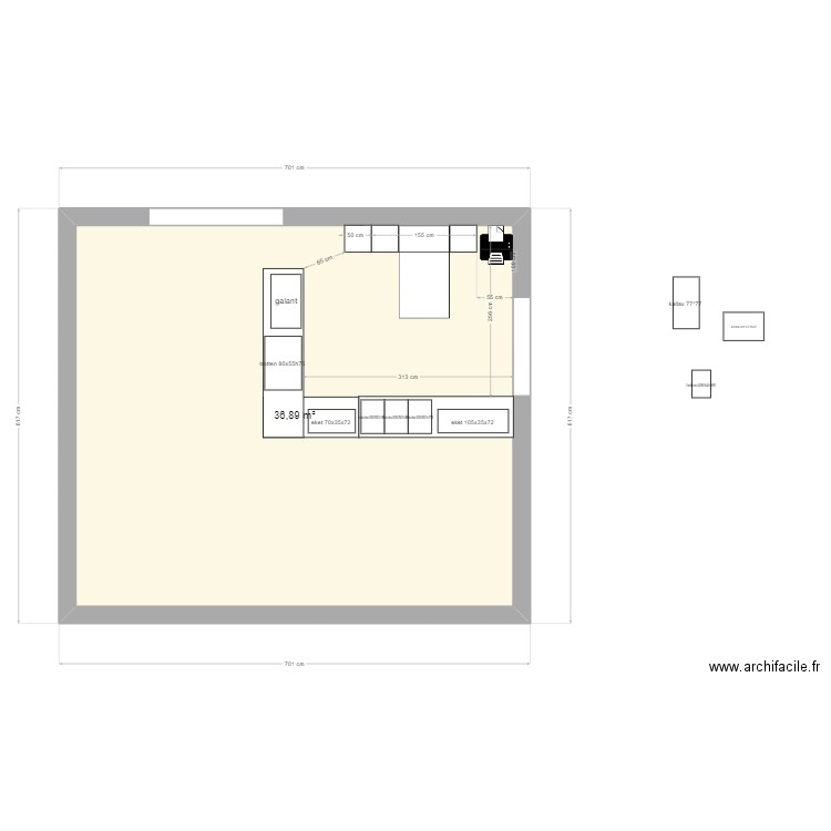 limpida 1details. Plan de 1 pièce et 37 m2