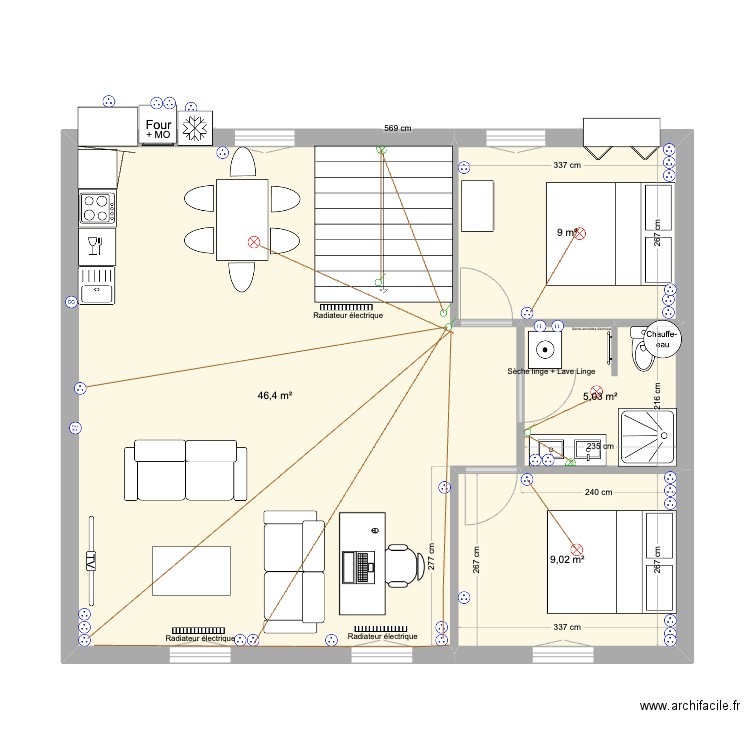 3ème étage Asnières/Seine electricité 2. Plan de 4 pièces et 69 m2