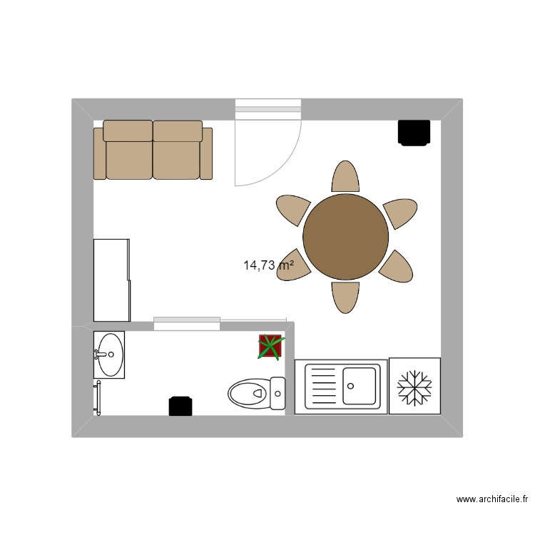 salle de repos. Plan de 1 pièce et 15 m2