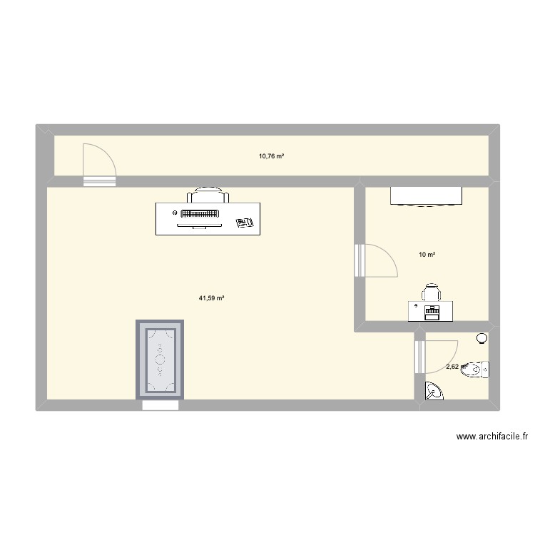 trott. Plan de 3 pièces et 65 m2