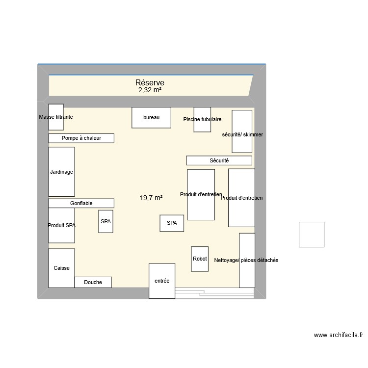 MAGASIN. Plan de 2 pièces et 22 m2