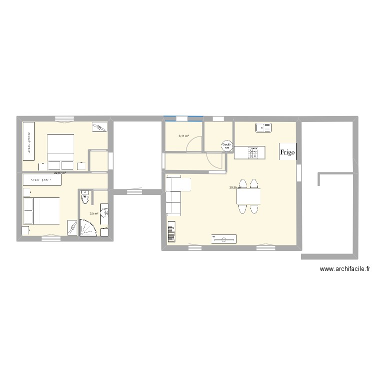 maison 1. Plan de 4 pièces et 69 m2