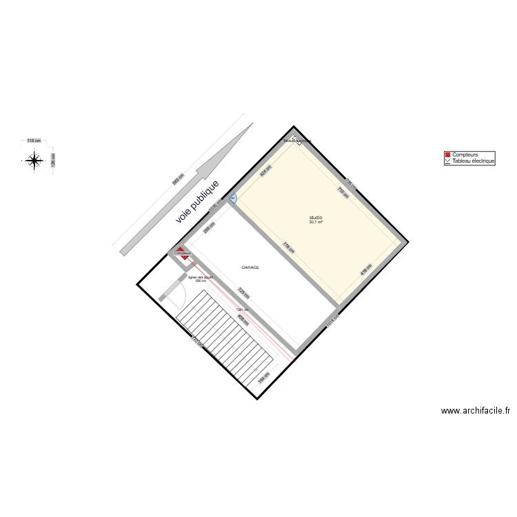 RDC PLAN MASSE. Plan de 1 pièce et 30 m2