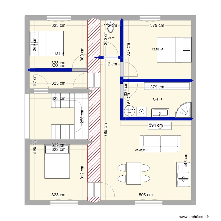 DRUT NIVEAU 0. Plan de 6 pièces et 79 m2