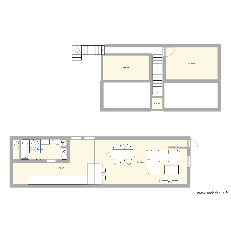 Maison . Plan de 6 pièces et 80 m2