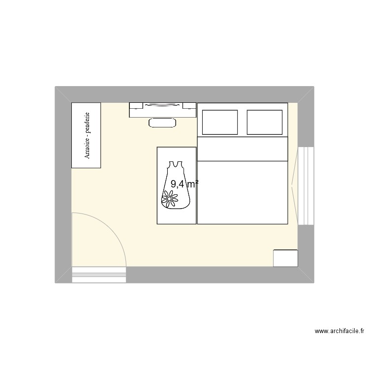 Chambre. Plan de 1 pièce et 9 m2