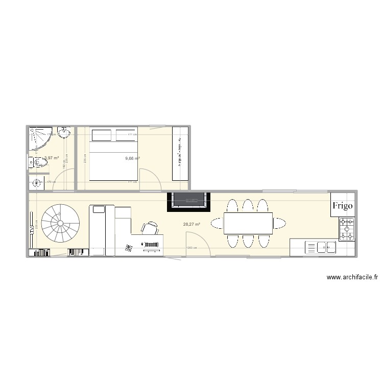 test. Plan de 3 pièces et 42 m2