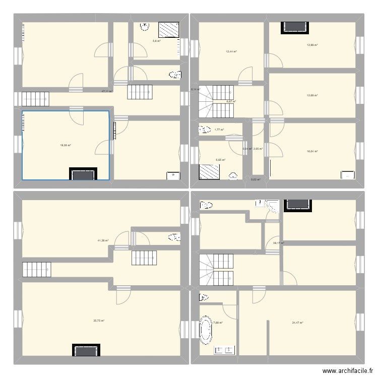 Rennes Landry Maison projet 1 actuel / futur. Plan de 19 pièces et 292 m2