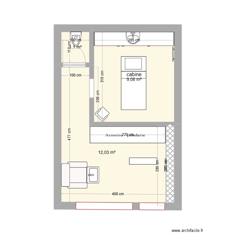 julie . Plan de 3 pièces et 22 m2