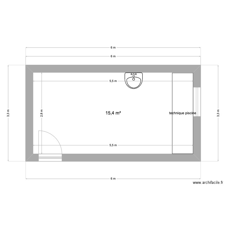 buanderie. Plan de 1 pièce et 15 m2