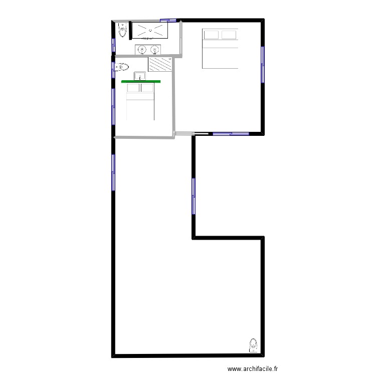 kpogan. Plan de 1 pièce et 5 m2