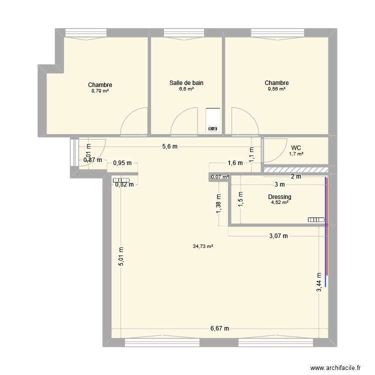 Plan V2. Plan de 8 pièces et 66 m2