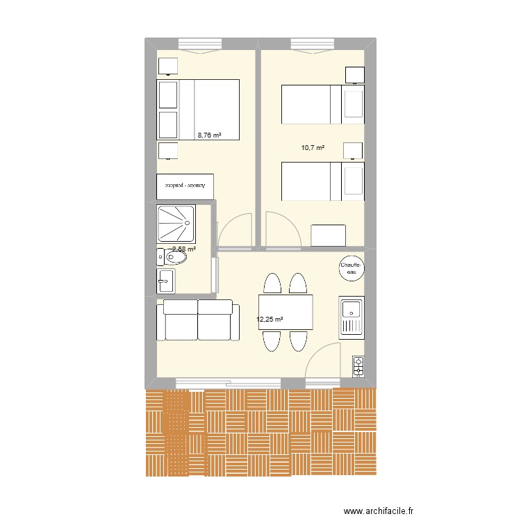 plan maison bnb. Plan de 4 pièces et 34 m2